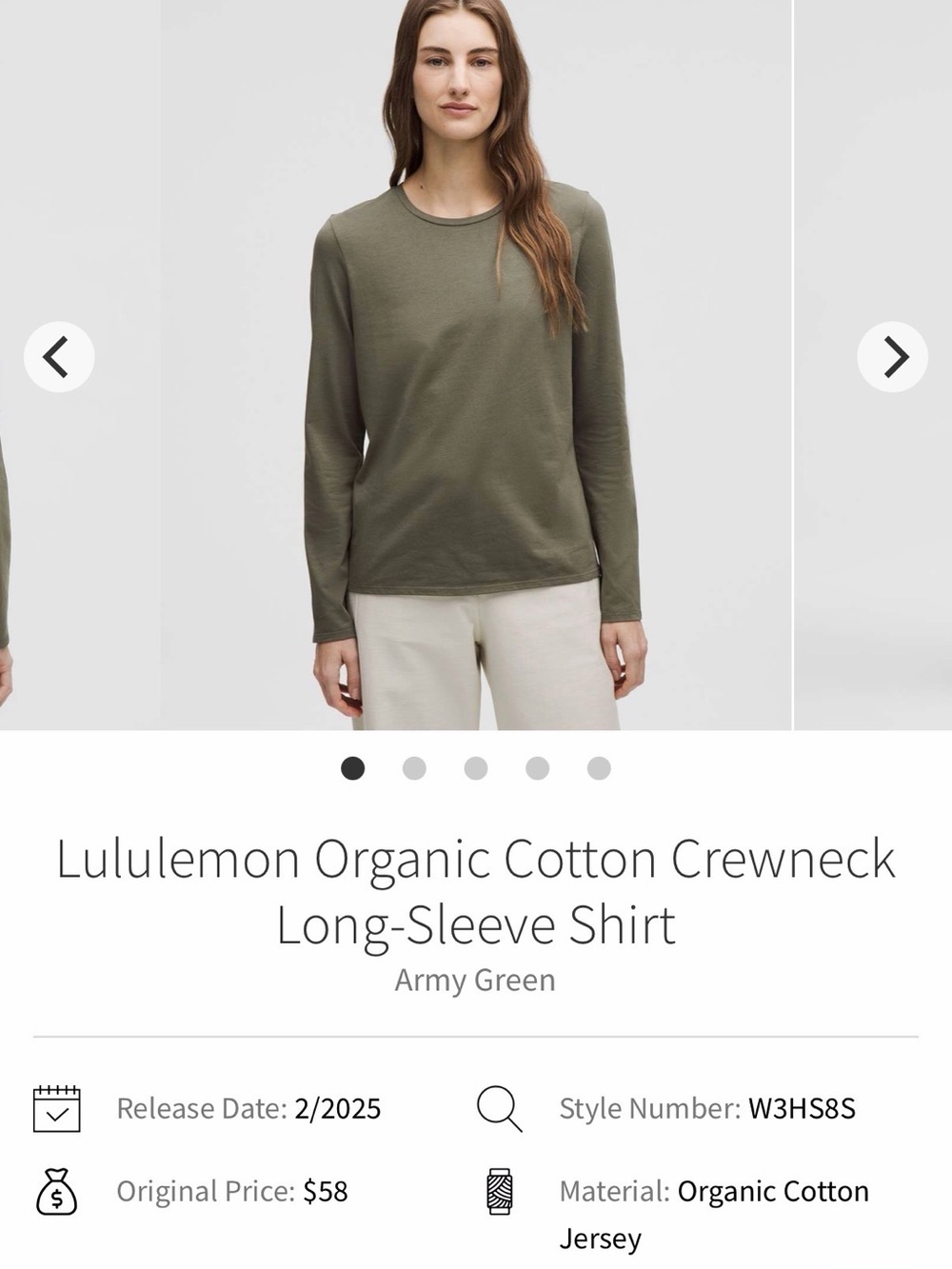 Classic Women's Long-Sleeve organic Crewneck Top - Olive - Picture 2 of 4